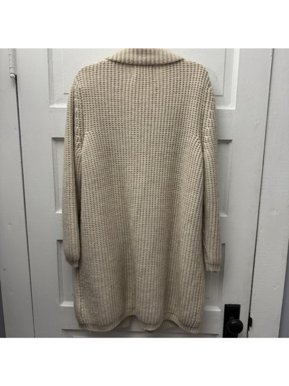 AMS Pure Wool Blend Chunky Knit Cardigan Sweater Coat Beige Size US 8 - Picture 3 of 6